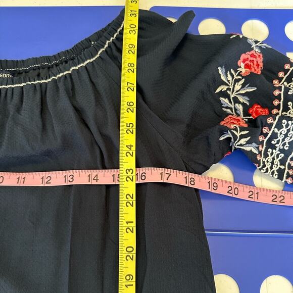 Max Edition Dress Women's Small Navy Floral Embroidered 3/4 Flutter sleeve - Picture 4 of 6